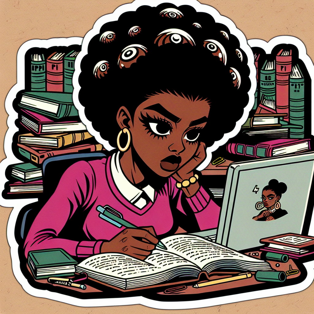 featuring a black lady studying in sticker